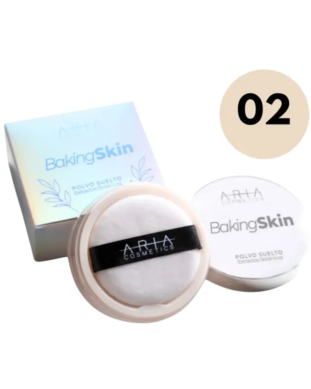 [6927874830370 (TONO 02)] POLVO SUELTO BAKING SIKN CON EXTRACTOS BOTÁNICOS TONO 02 LIGHT BEIGE ARIA COSMETIC 10g (0370)