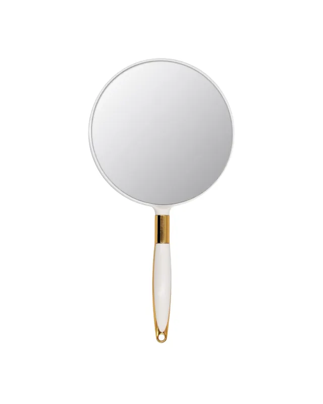 ESPEJO DE MANO CIRCULAR BLANCO CON DETALLES DORADOS (0419)