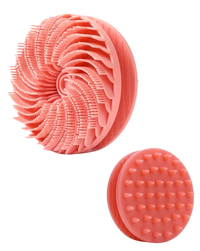 CEPILLO MASAJEADOR EXFOLIANTE DE SILICONA DE DOBLE CARA COLOR SALMON (2166)