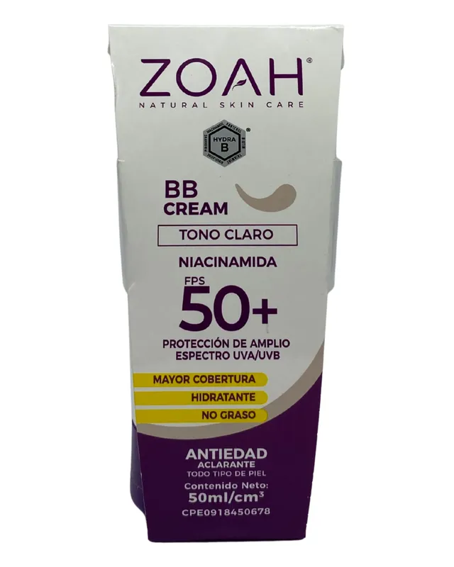 ZOAH PROTECCION SOLAR TONO CLARO niacinamida BB CREAM cont.50ml