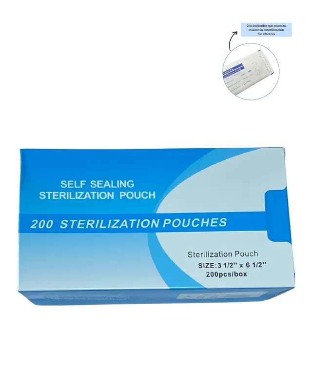 BOLSA DE ESTIRILIZACION AUNTOSELLABLE 200 unidades  SIZE: 3 1/2 ¨X5 x 6 1/2¨(90x165mm)