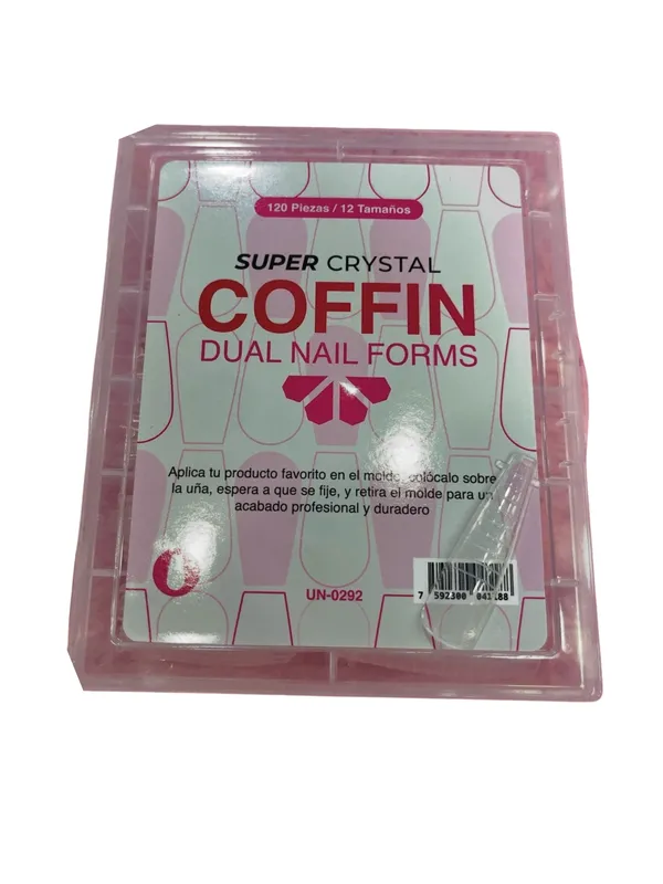 DUAL NAIL FORMS COFFIN SUPER CRISTAL 120 piezas/12 tamaños
